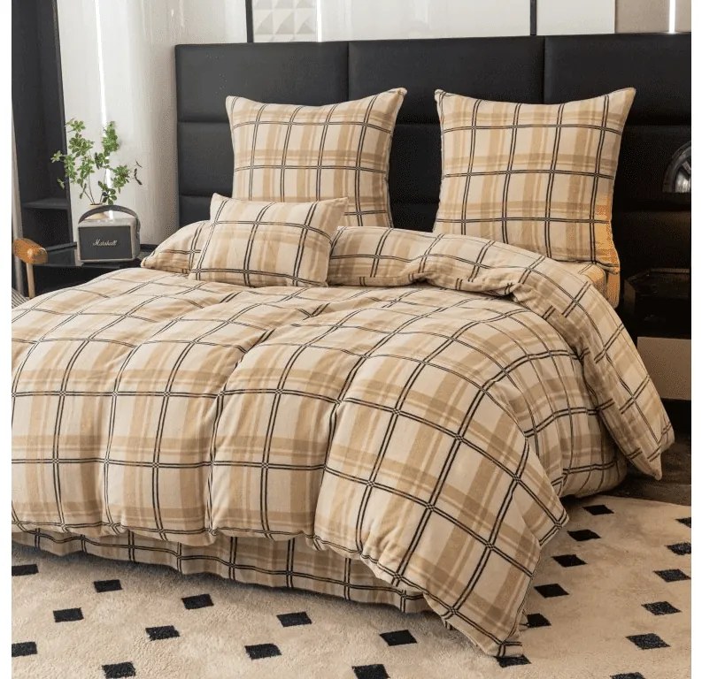 Lenjerie de pat microplush PLAID crem Dimensiunile lenjeriei: 2 buc 70 x 90 cm | 200 x 220 cm