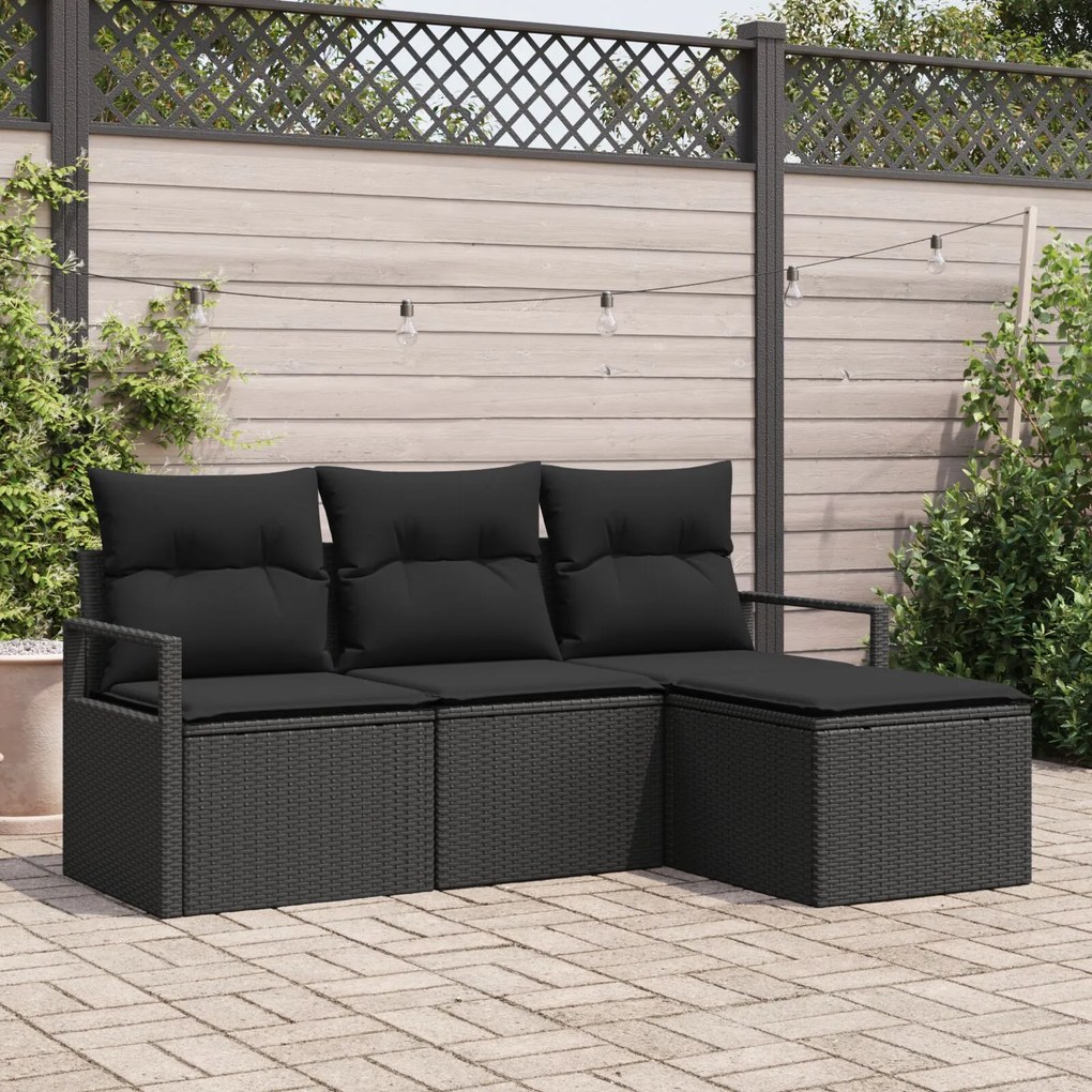 vidaXL Set de canapele pentru grădină 4 pcs Negru Rattan poli