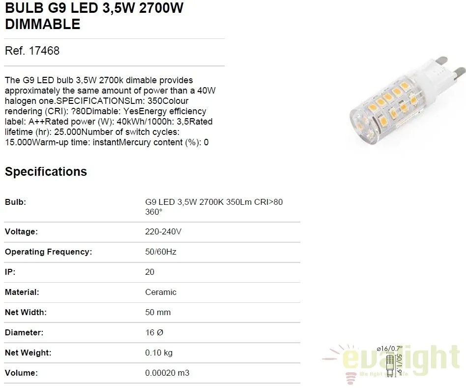 BEC LED G9 dimabil 3,5W 2700K 17468