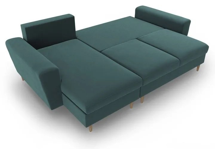 Colțar petrol extensibil, cu spațiu de depozitare cu tapițerie din catifea Kyoto – Cosmopolitan Design