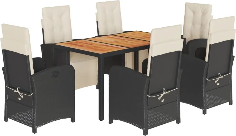 vidaXL Set mobilier de grădină cu perne, 7 piese, negru, poliratan