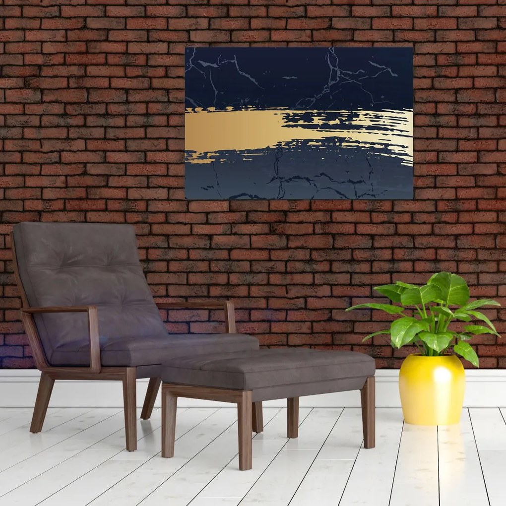 Tablou - Albastru și aur abstracție N⁰2 (90x60 cm)