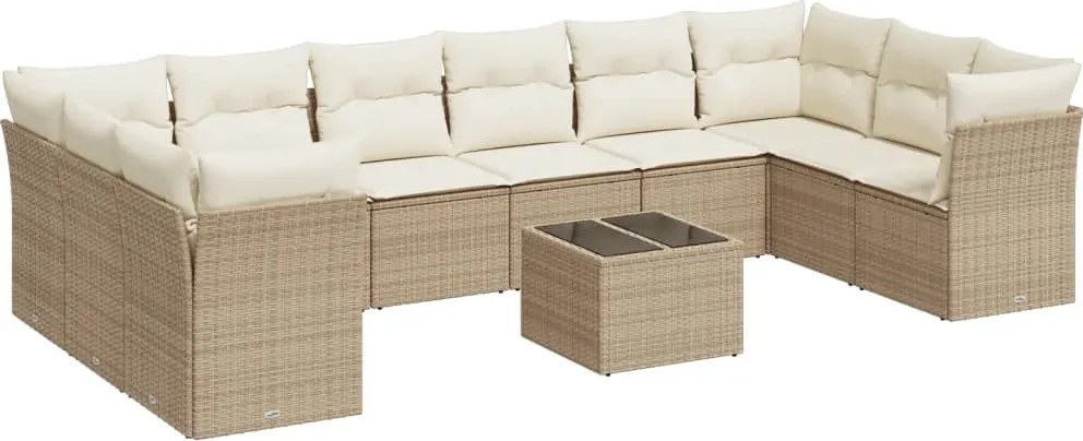 vidaXL Set canapele de grădină cu perne, 11 piese, bej, poliratan