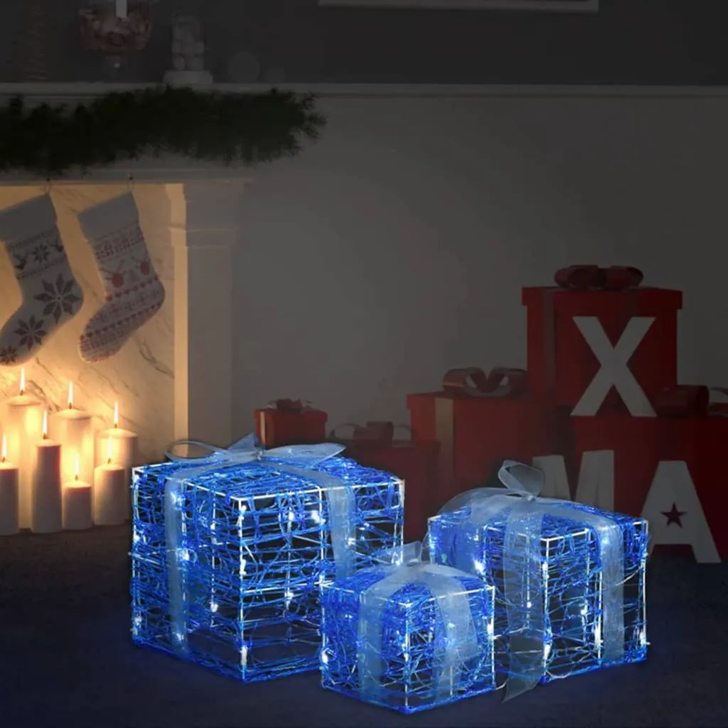 vidaXL Cutii cadou de Crăciun decorative, 3 buc., alb rece, acril