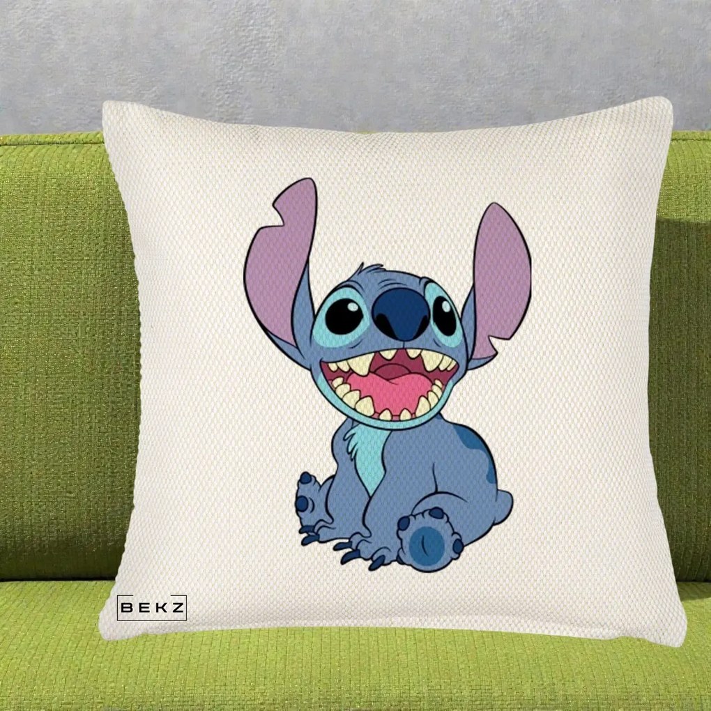 Perna Personalizata Stitch Zambitor, 40x40 cm, Crem Reliefat, Husa Detasabila, Perna Inclusa, BEKZ®