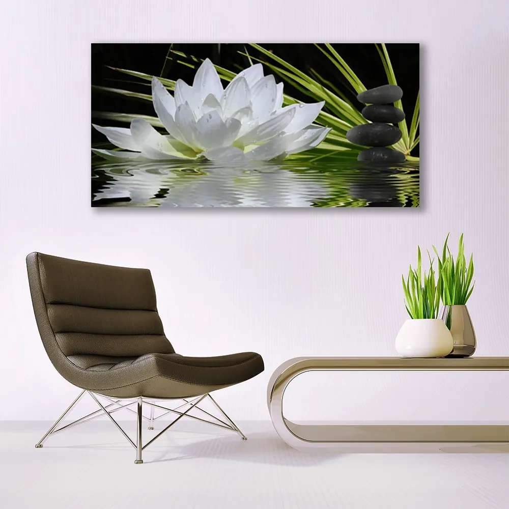 Tablou pe sticla Pietrele de flori Apă Floral Alb Negru