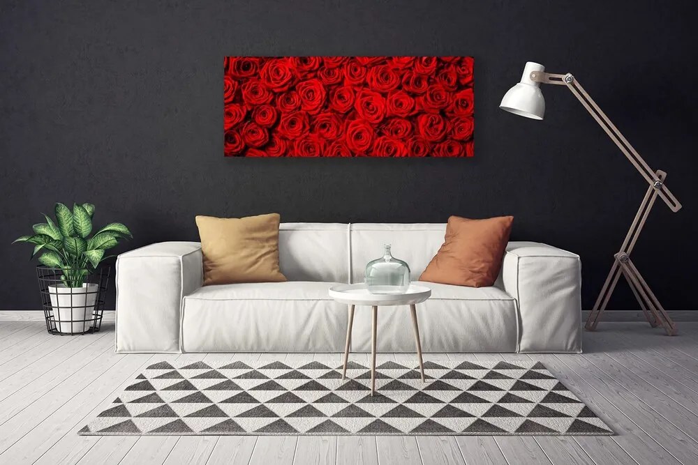 Tablou pe panza canvas Trandafiri Floral Roșu Verde Alb