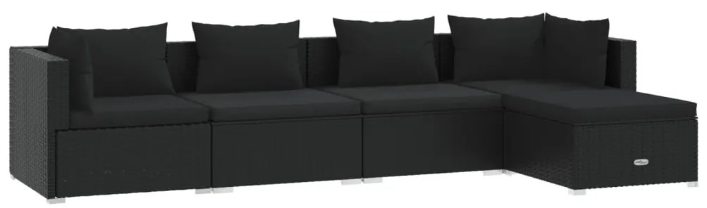 Set mobilier de grădină cu perne, 5 piese, negru, poliratan