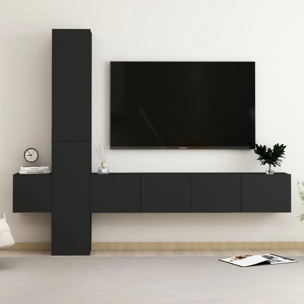 vidaXL Set dulapuri TV, 5 piese, negru, lemn prelucrat