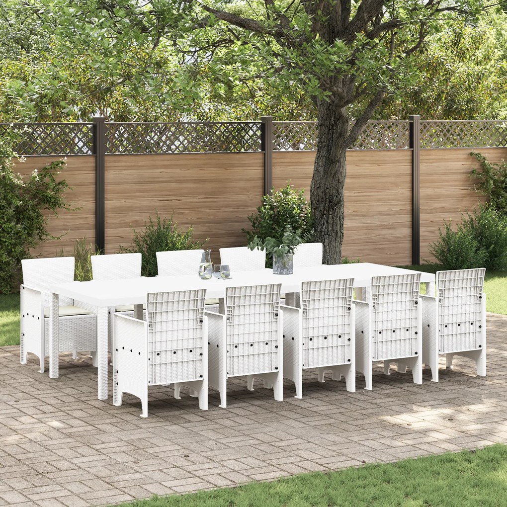 vidaXL Set de masă pentru grădină cu pernă 11 pcs Alb 10-Persoane