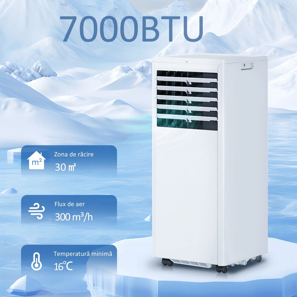 HOMCOM Aparat de Aer Condiționat Portabil 5000 BTU, Unitate 4-în-1: Răcire, Dezumidificare, Ventilator, Modul Sleep | Aosom Romania