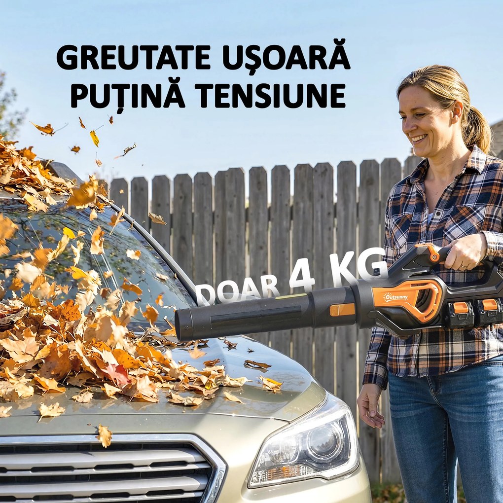 Outsunny Suflător de Frunze cu Baterie 20V, Motor Brushless 900W, 3 Niveluri de Viteză, Turbo Boost, Încărcător, Ușor, pentru Grădină, Frunze, Zăpadă, Praf | Aosom Romania