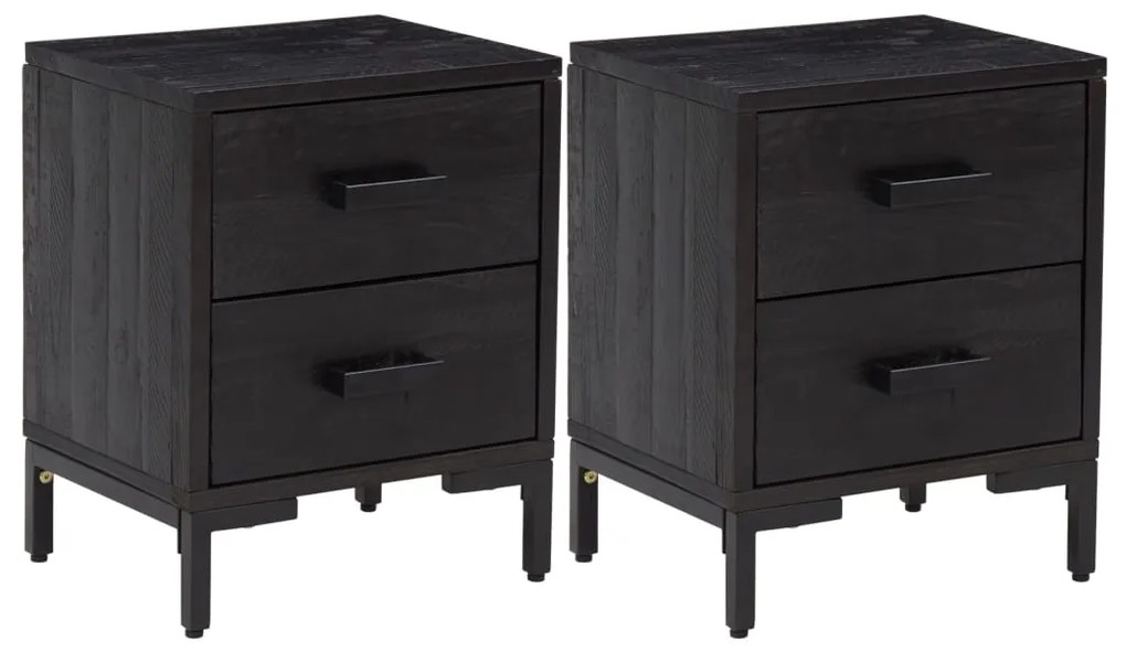 3120339 vidaXL Noptiere, 2 buc., negru, 36x30x45 cm, lemn masiv de pin