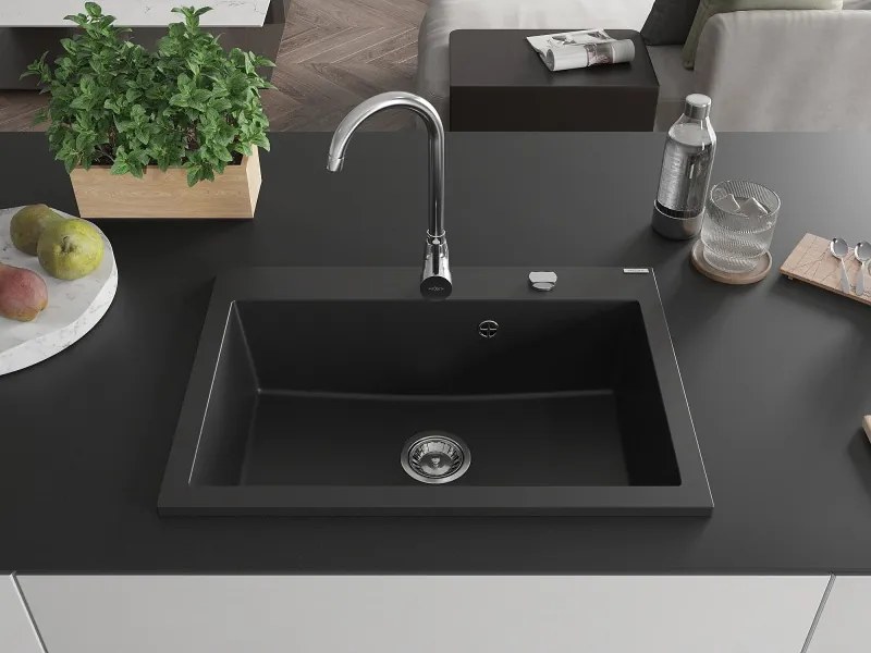 Mexen Elix chiuvetă granit 1-cameră 700 x 500 mm, negru, sifon crom - 6526701005-77