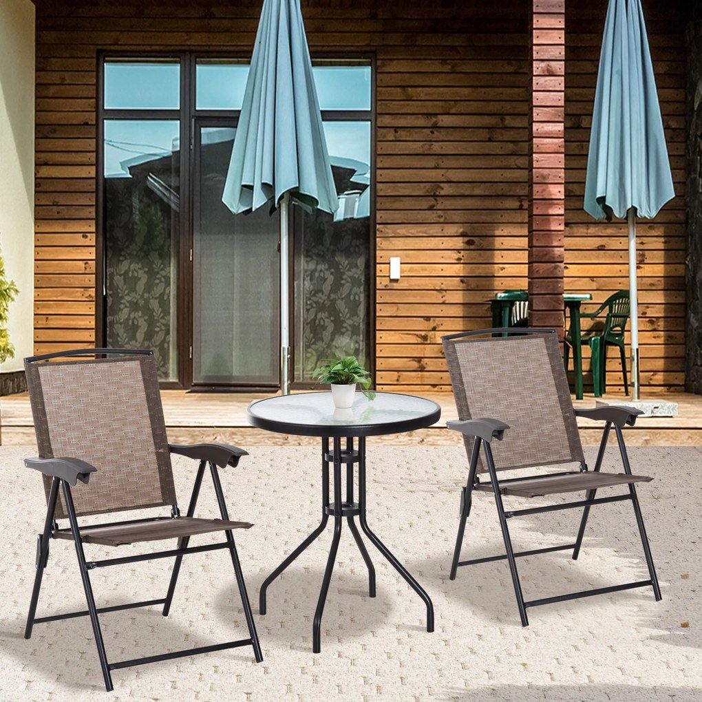 Outsunny Set de mobilier pentru gradina cu masa din sticla securizata, mobilier exterior, maro | Aosom Romania