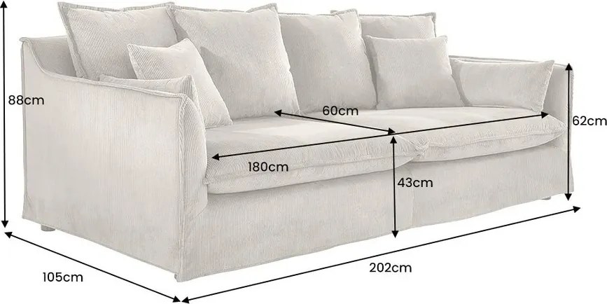 Canapea confortabila Heaven 200cm, catifea raiata greige