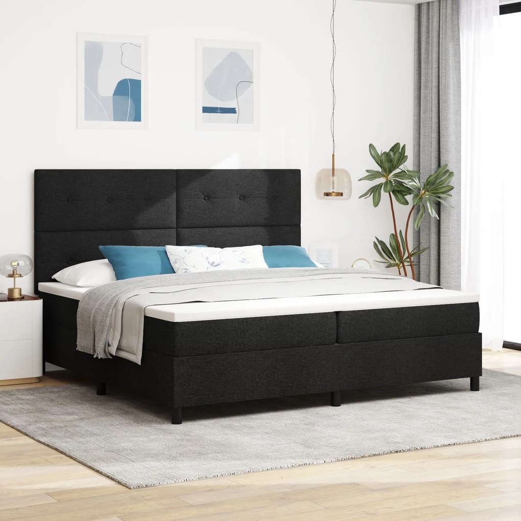 vidaXL Pat cu arcuri cu saltea neagră 200x200 cm din țesătură