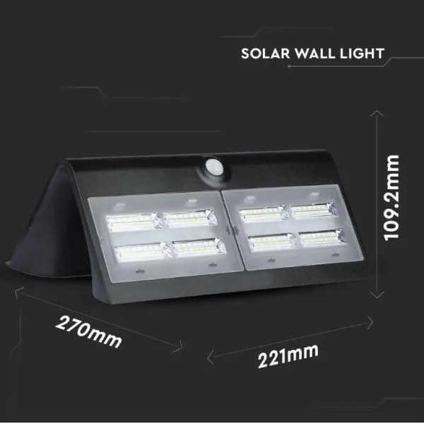 LED lampă solară de perete cu senzor, 7W, 4000K, IP65, 4000 mAh, negru
