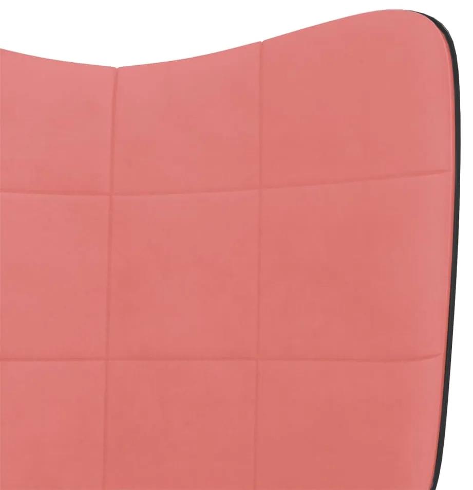 Scaun de relaxare cu taburet, roz, catifea si PVC 1, Roz, Cu suport de picioare