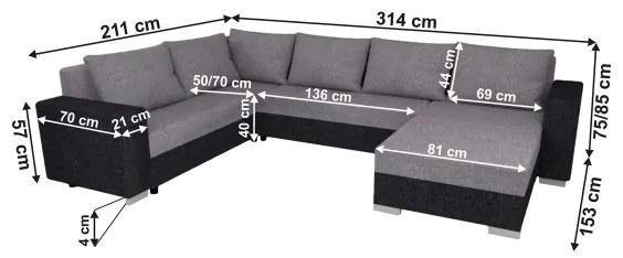 Colțar extensibil tapițat universal în formă de U YORK, gri/bej/maro