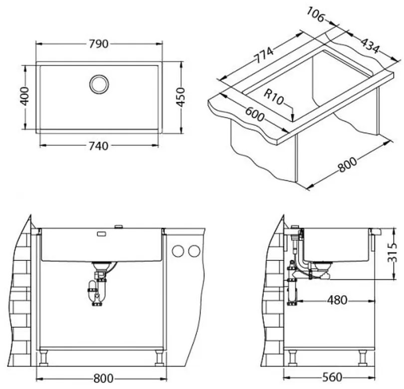 Chiuveta bucatarie cuva mare culoare antracit Alveus Monarch Quadrix 60 Antracit