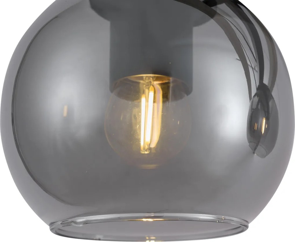 Lampa suspendată inteligentă neagră cu lemn și sticlă fumurie 4 lumini, inclusiv WiFi A60 - Aleks