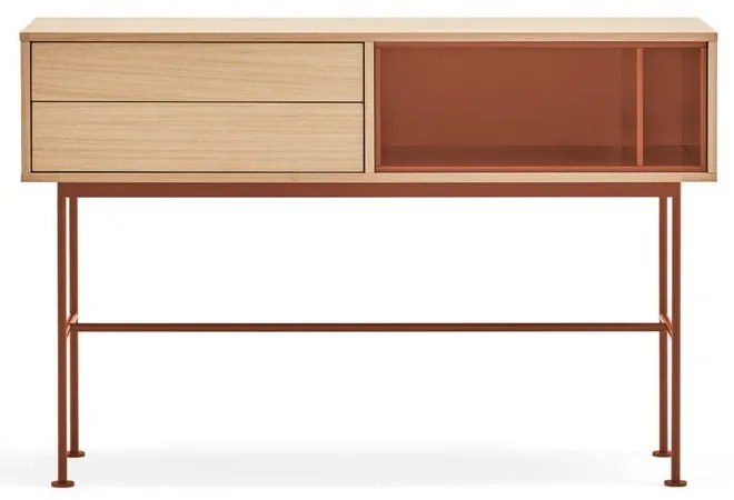 Consolă cu aspect de lemn de stejar Teulat Yoko, roșu cărămiziu