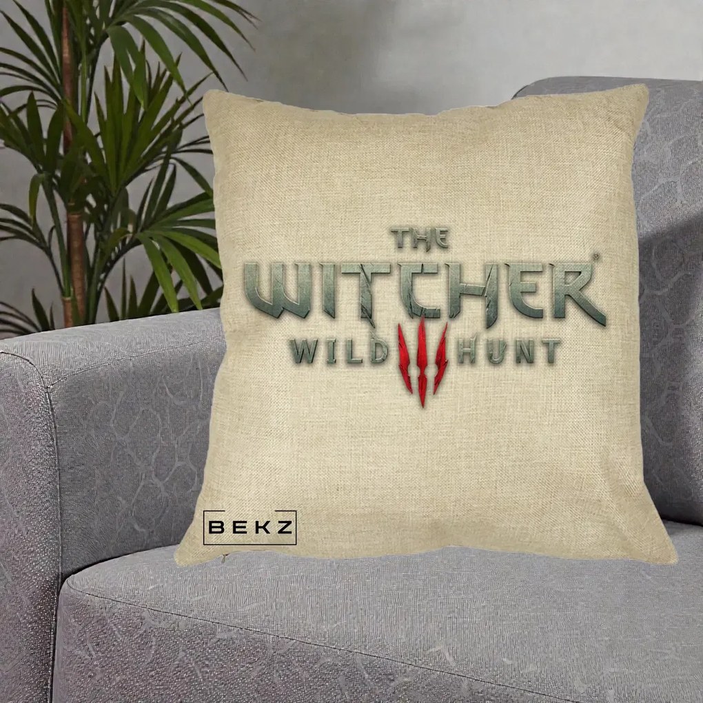 Perna personalizata The Witcher 3 Wild Hunt, 40x40 cm cu Umplutura, Crem, BEKZ