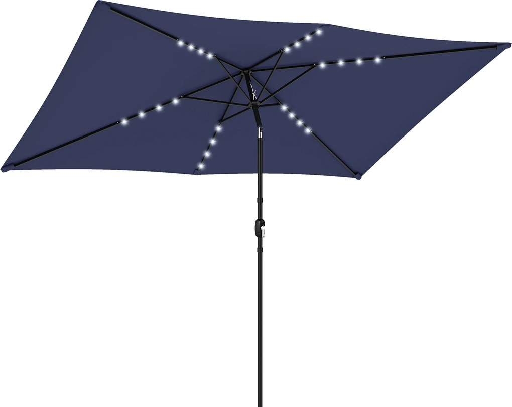 Outsunny Umbrelă de grădină cu 24 de lumini LED solare Copertină înclinabilă Stâlp metalic 2,9x2,5 m albastru închis | Aosom Romania