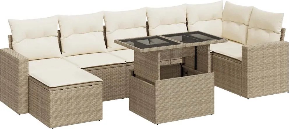 vidaXL Set canapele de grădină, 8 piese, cu perne, bej, poliratan