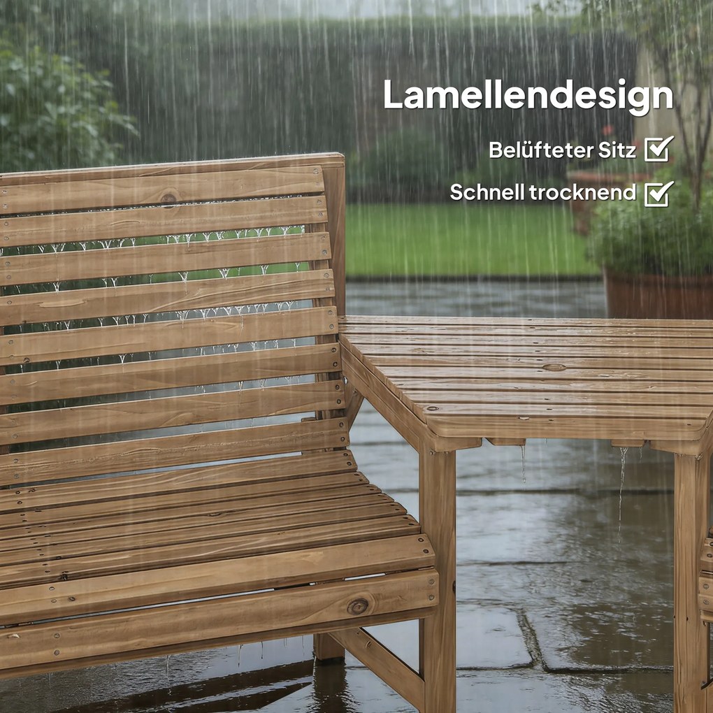 Outsunny Set 3 scaune de grădină, mobilier balcon cu orificiu pentru umbrelă, scaun de grădină, bancă, masă detașabilă 121x65x90 cm Lemn natural | Aosom Romania