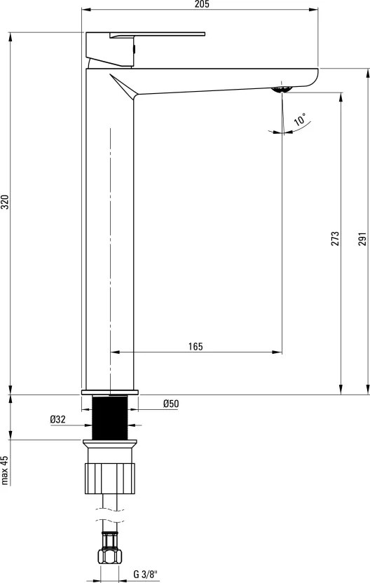 ALPINIA Baterie pentru chiuvetă, înalt - ECO-aerator 4,5 l/min Finisaj: Crom BGAE020K