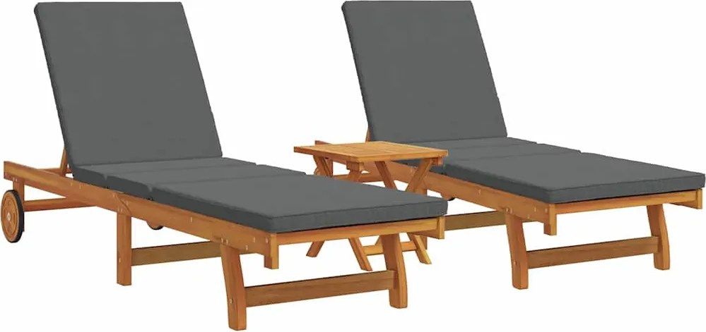 vidaXL Șezlong 2-persoană 3 pcs Maro Lemn Solid de Acacia