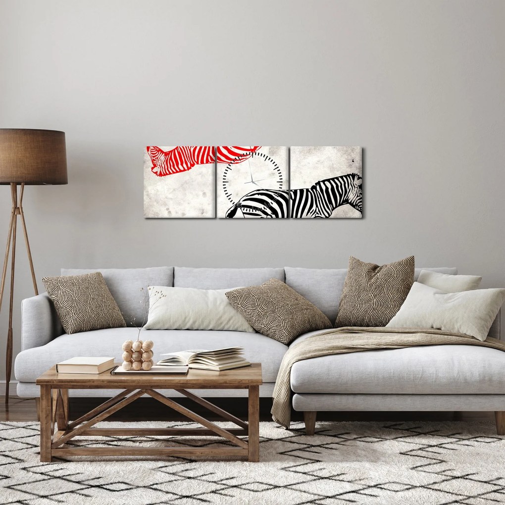 Tablou - Zebre (cu ceas) (90x30 cm)