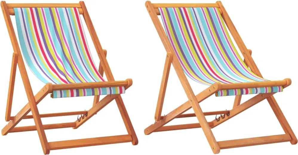 vidaXL Scaune de plajă pliante, 2 buc., multicolor, material textil