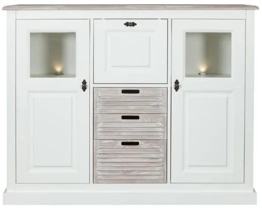 Bufet cu vitrina Cortina, Alb si Natur, 146 Cm