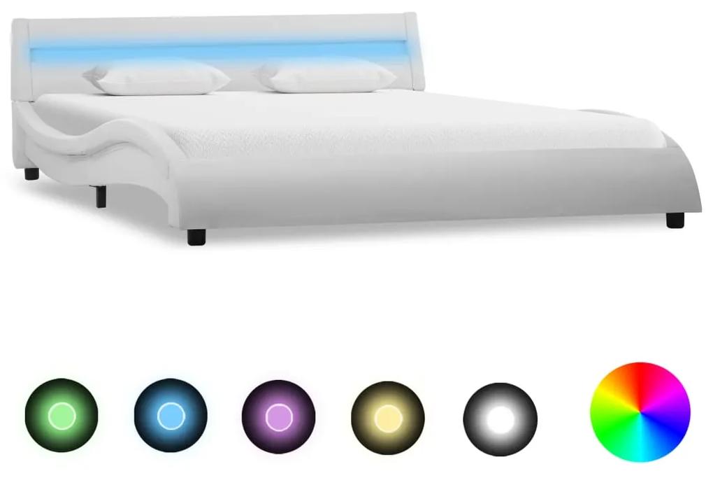 Cadru de pat cu LED, alb, 160 x 200 cm, piele ecologica Alb, 160 x 200 cm
