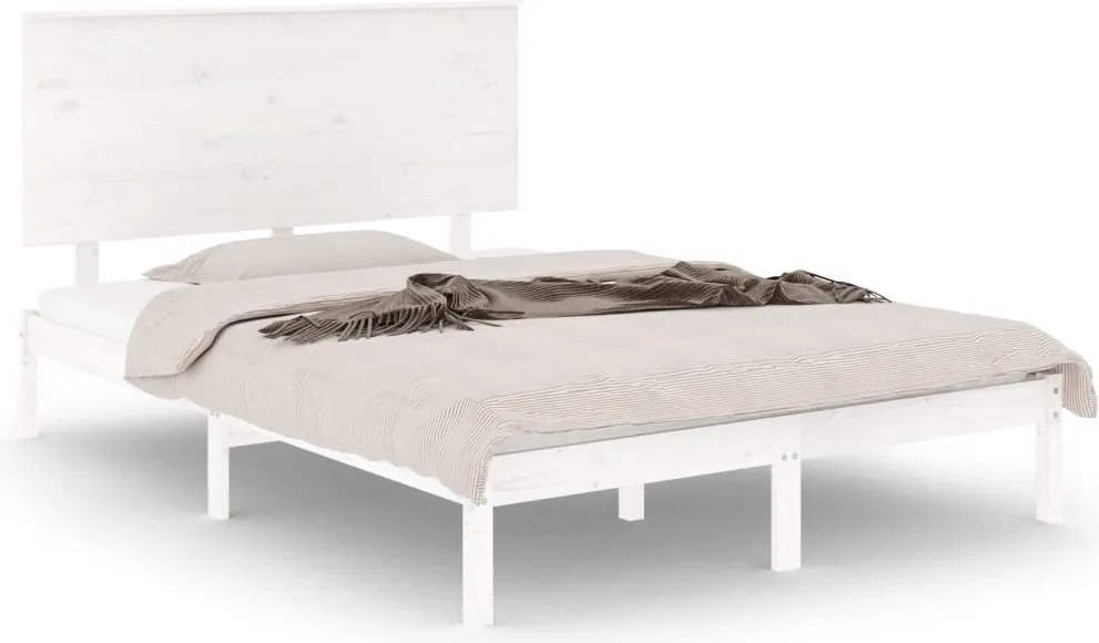 vidaXL Cadru de pat fără saltea, alb, 140x190 cm, lemn masiv de pin