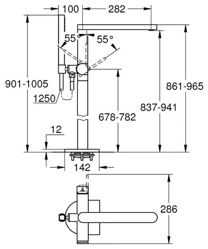 Baterie cada - dus freestanding Grohe Plus crom lucios