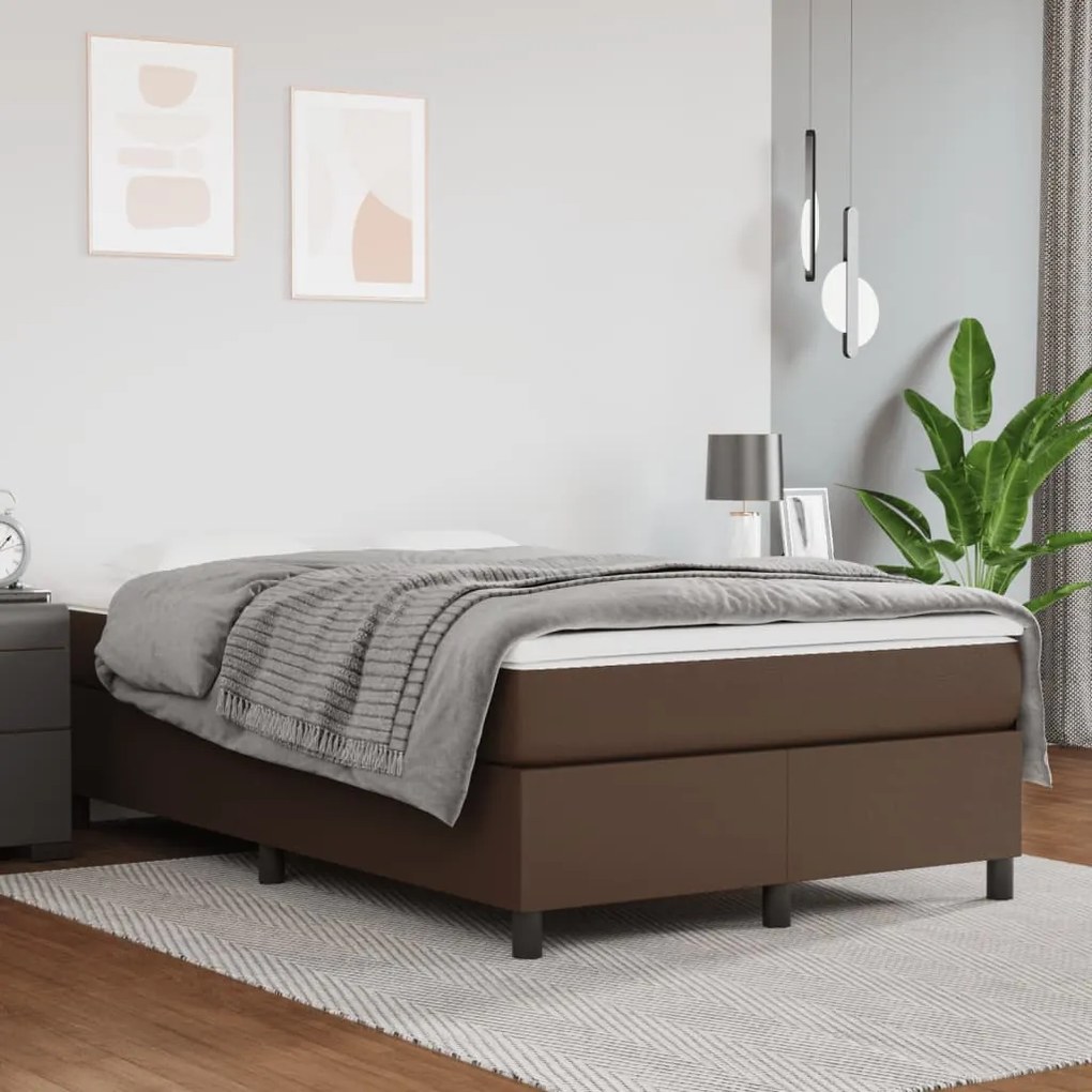 3121038 vidaXL Cadru de pat box spring, maro, 120x200 cm, piele ecologică