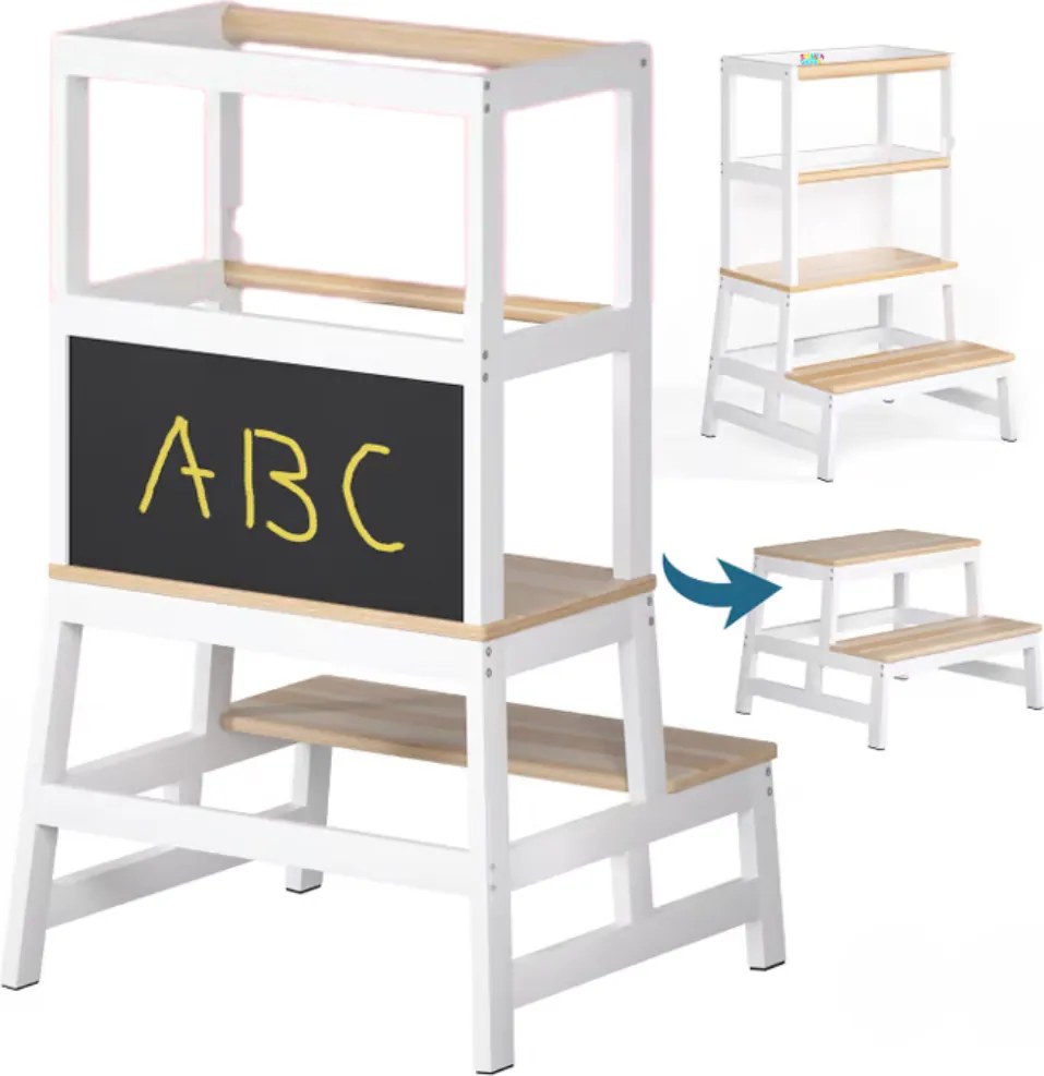 Turn de învățare PLAY din pin, 93x56x49, albă/natur maro Spielwerk