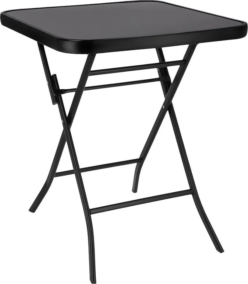 Măsuță pliabilă pătrată Jumi, 60x60 cm, negru, oțel și sticlă
