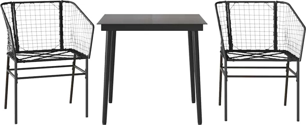 vidaXL Set de sufragerie de grădină 3 piese sticlă neagră poli ratan