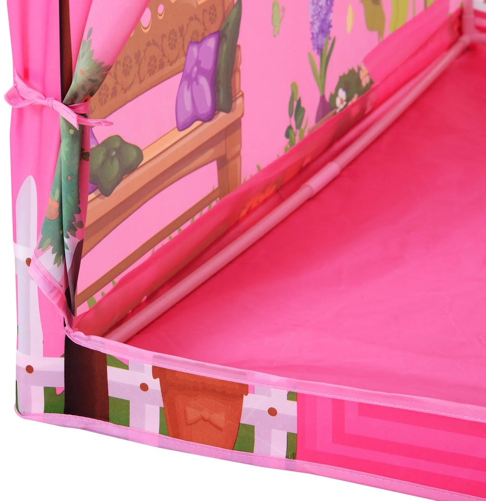 Cort Princess Play HOMCOM pentru Fete de peste 3 ani pentru Interior si Exterior Roz 93 x 69 x 103 cm | Aosom RO