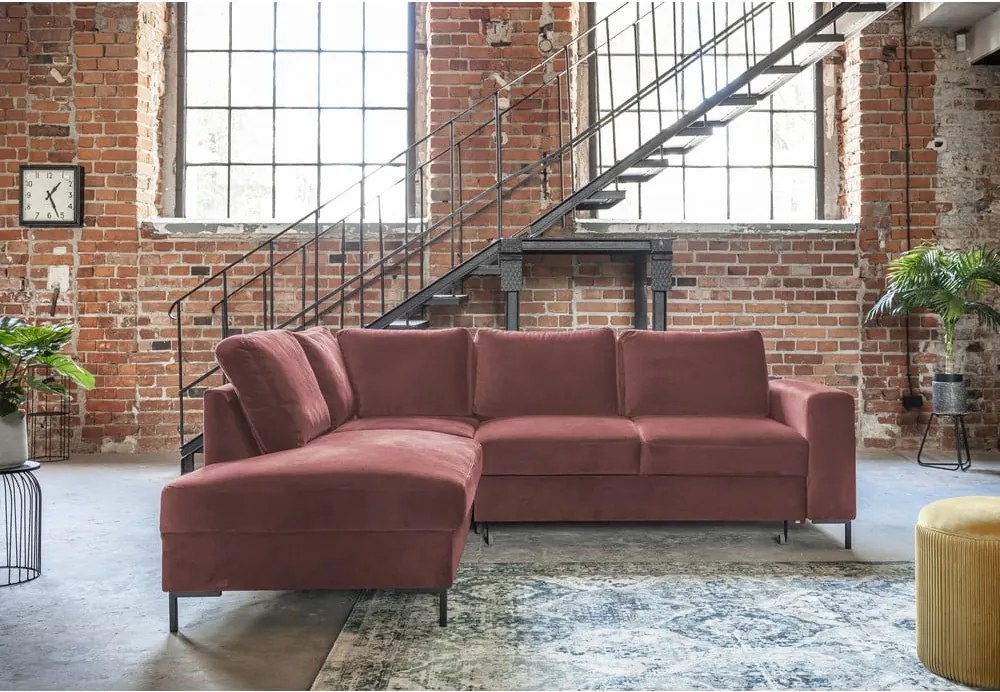 Colțar roz extensibil cu tapițerie din catifea (cu colț pe partea stângă ) Lofty Lilly – Miuform