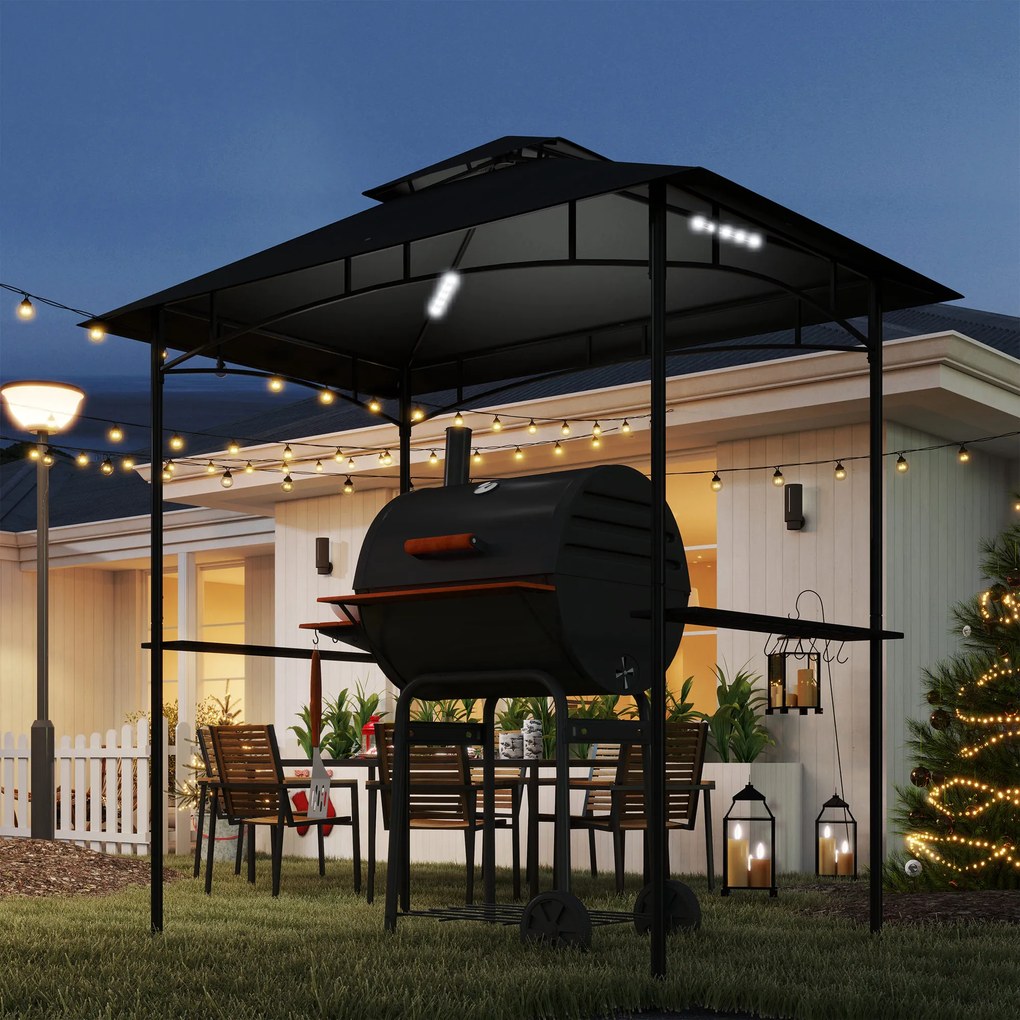 Outsunny Pavilion de grătar cu LED 240 x 150 x 258 cm rezistent la apă, ignifug, pavilion de grătar cu acoperiș dublu | Aosom Romania