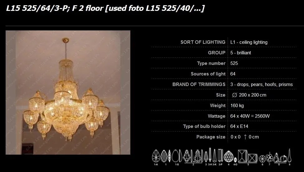 Lustra LUX cristal Bohemia diametru 200cm, L15 525/64/3-P; F 2 floor