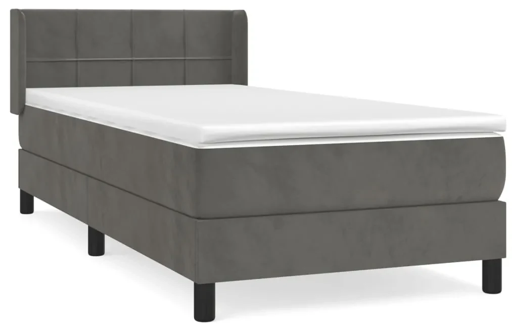 3130926 vidaXL Pat box spring cu saltea, gri închis, 80x200 cm, catifea