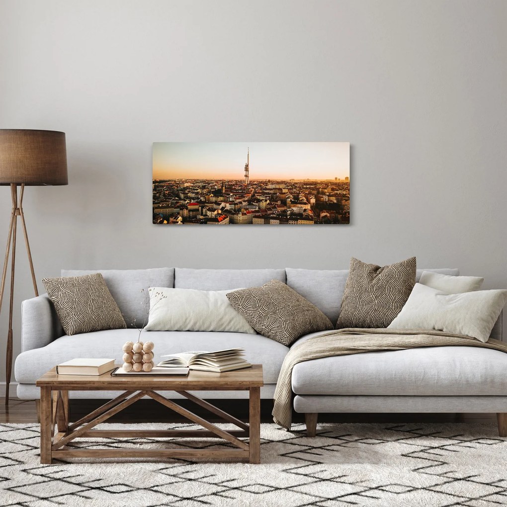 Tablou apusului de soare deasupra orașului Zizkov (120x50 cm)