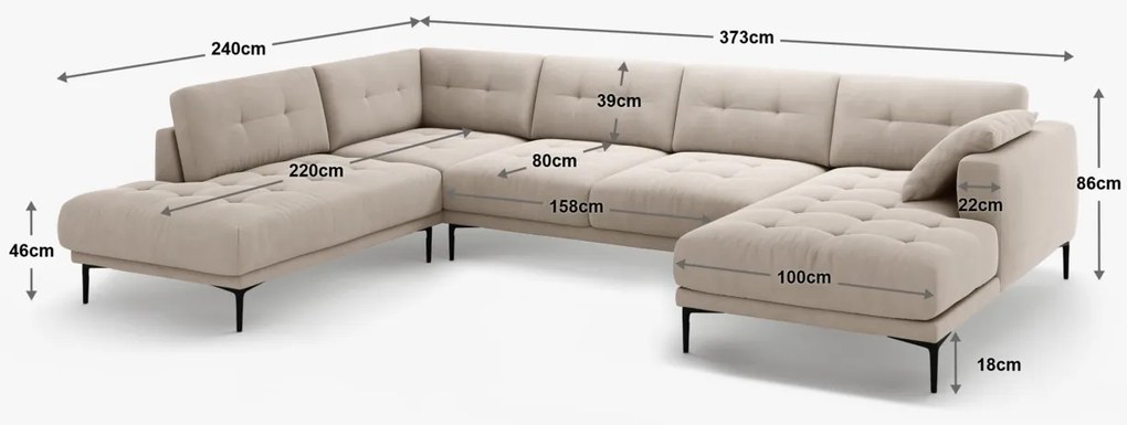 Coltar panoramic Bemy 7 locuri catifea Salvador L373 cm